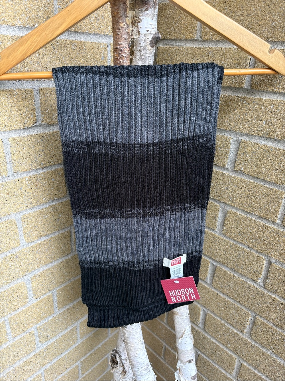 NWT Hudson Jeans Men's Ribbed Striped Scarf - Black & Gray